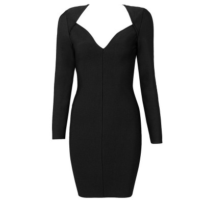 'Vanessa' black sweetheart bandage dress with long sleeves